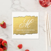 Gescheurde look Faux Gold Monogram bruiloft Servet (Insitu)