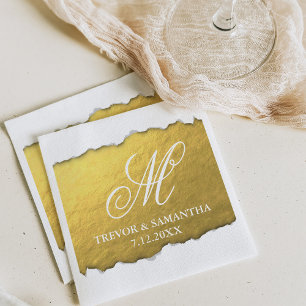 Gescheurde look Faux Gold Monogram bruiloft Servet