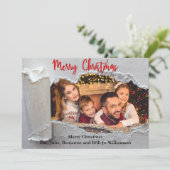 Gescheurde onthulling Kerstmis familie foto Feestdagenkaart (Staand voorkant)