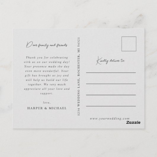 gescheurde papieren bergen trouwfoto bedankt briefkaart (Achterkant)