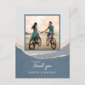 gescheurde papieren bergen trouwfoto bedankt briefkaart (Voorkant)