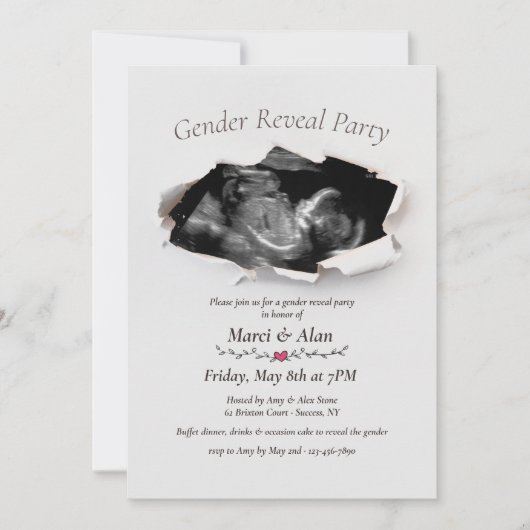 Gescheurde randen Fotogender Reveal Party Invitati Kaart (Voorkant)
