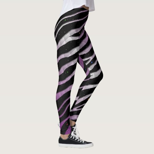 Gescheurde SpaceTime Strepen - Paars/Wit Leggings (Rechts)
