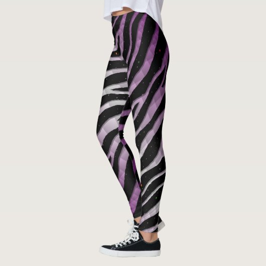 Gescheurde SpaceTime Strepen - Paars/Wit Leggings (Links)