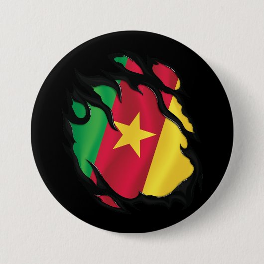 Gescheurde vlag van Kameroen Ronde Button 7,6 Cm (Voorkant)