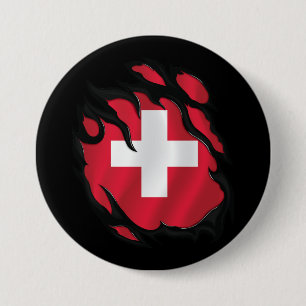 Gescheurde Vlag van Zwitserland Ronde Button 7,6 Cm