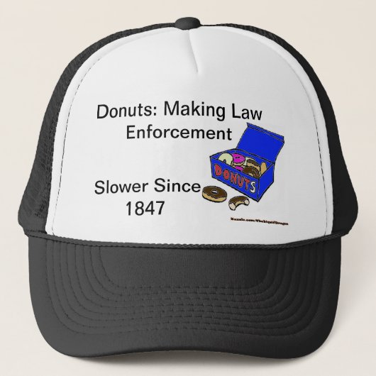 Geschiedenis donut/cop trucker pet (Voorkant)