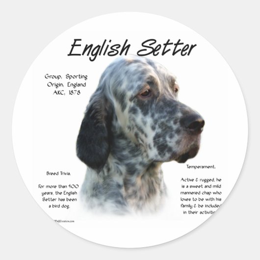 Geschiedenis Engelse setter Ronde Sticker (Voorkant)