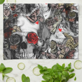 Geschiedenis herhaalt, roos schedel patroon theedoek (Gevouwen)