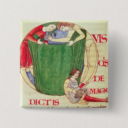 Geschiedenis initiaal "Q" met drapers Vierkante Button 5,1 Cm (Voorkant)