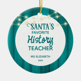 Geschiedenis Leraar Blauwgroen Wood Grain Christma Keramisch Ornament