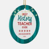 Geschiedenis Leraar Blauwgroen Wood Grain Christma Keramisch Ornament (Rechts)