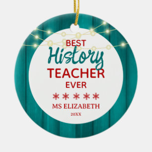 Geschiedenis Leraar Blauwgroen Wood Grain Christma Keramisch Ornament