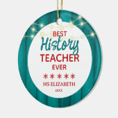 Geschiedenis Leraar Blauwgroen Wood Grain Christma Keramisch Ornament (Links)