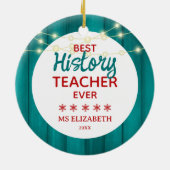 Geschiedenis Leraar Blauwgroen Wood Grain Christma Keramisch Ornament (Achterkant)