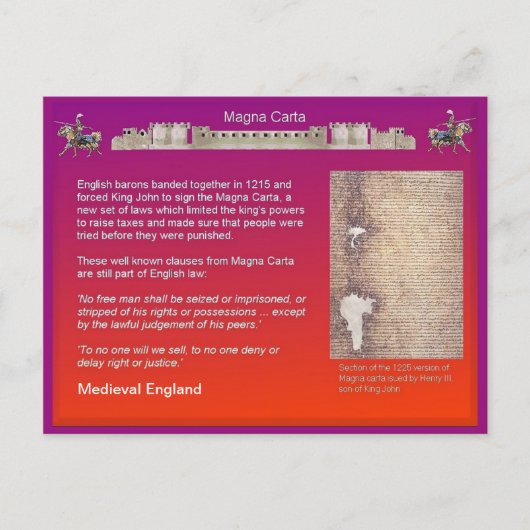 Geschiedenis, Mideval Engeland, Magna Carta Briefkaart (Voorkant)
