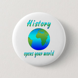 Geschiedenis opent werelden ronde button 5,7 cm