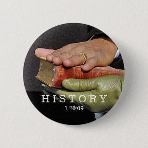 GESCHIEDENIS: President Obama Hand over de Bijbel  Ronde Button 5,7 Cm