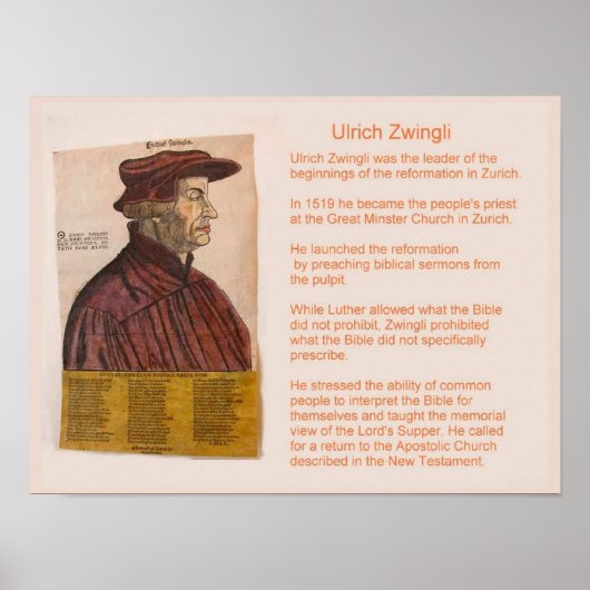 Geschiedenis, religie, Hervorming, Ulrich Zwingli Poster (Voorkant)