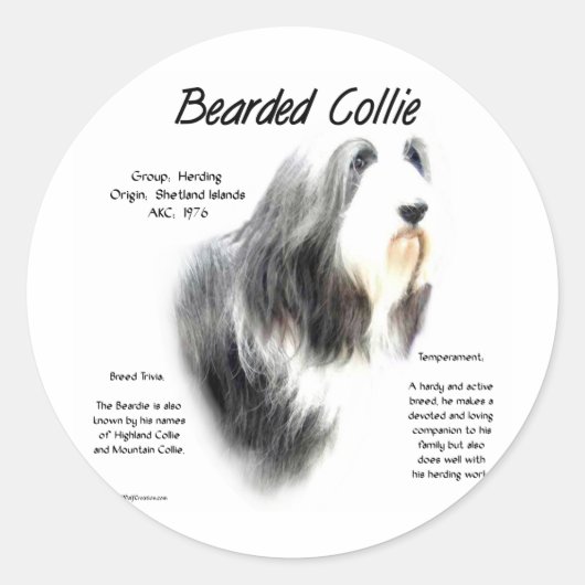 Geschiedenis van Bearded Collie; Love Bearded Coll Ronde Sticker (Voorkant)