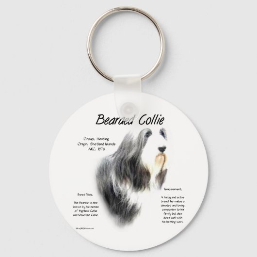 Geschiedenis van Bearded Collie; Love Bearded Coll Sleutelhanger (Voorkant)