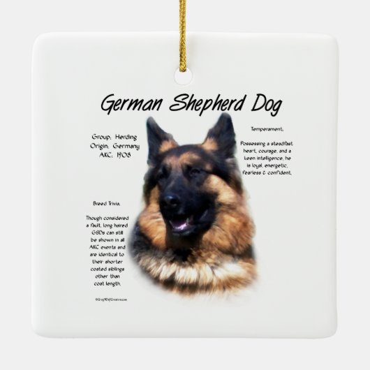 Geschiedenis van de Duitse herderhond (longhair) Keramisch Ornament (Achterkant)