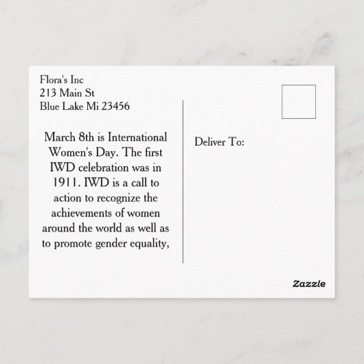 Geschiedenis van de Internationale Vrouwendag Briefkaart (Achterkant)