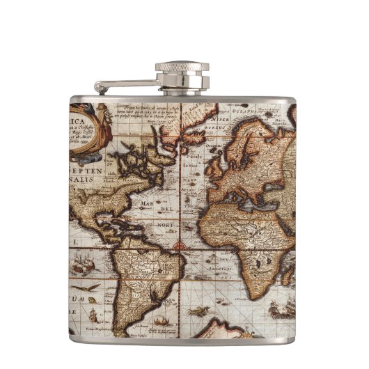  Geschiedenis van de Oude Wereldkaart Heupfles (Voorkant)