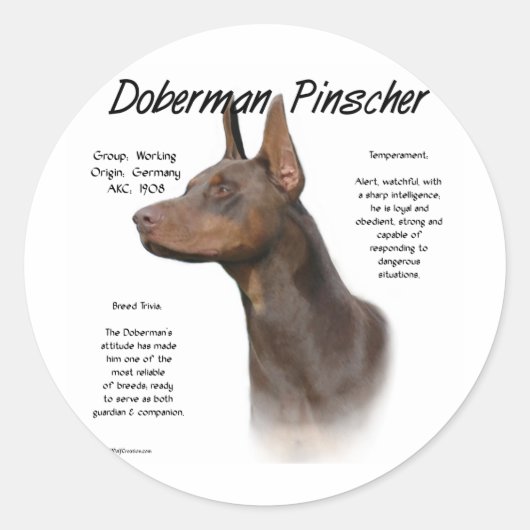 Geschiedenis van Red Doberman Ronde Sticker (Voorkant)