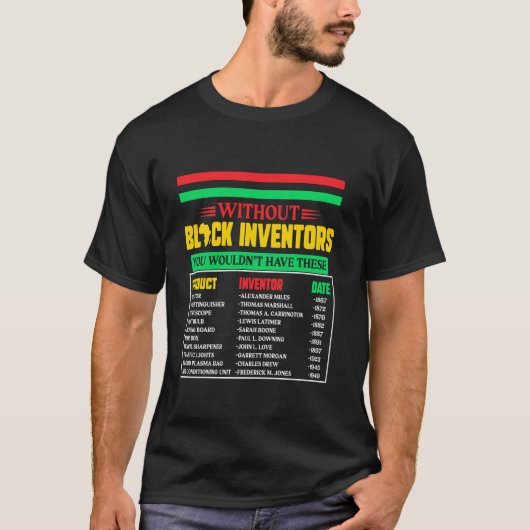 Geschiedenis van vergeten zwarte uitvinders t-shirt (Voorkant)