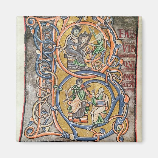 Geschiedeniseerd initiaal B, waarin koning David w Magneet (Voorkant)