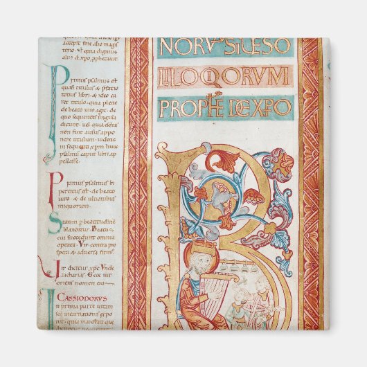 Geschiedeniseerd initiaal B, waarin koning David w Magneet (Voorkant)