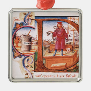 Geschiedeniseerd initiaal "D" met een apotheker Metalen Ornament