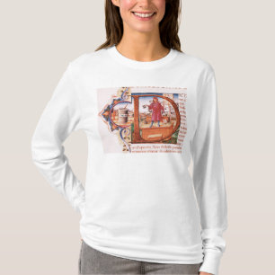 Geschiedeniseerd initiaal "D" met een apotheker T-shirt
