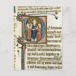 Geschiedeniseerd initiaal "D" waarin een priester  Briefkaart