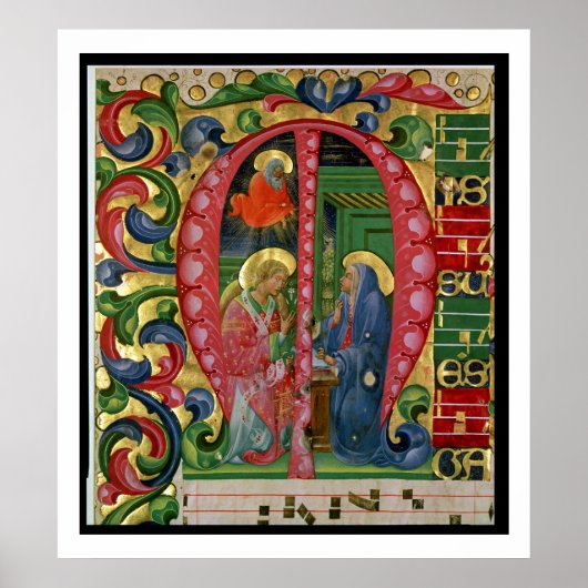 Geschiedeniseerd initiaal "M" met de aankondiging Poster (Voorkant)