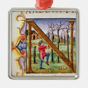 Geschiedeniseerd Initiaal "N" Metalen Ornament