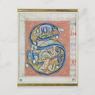 Geschiedeniseerd initiaal 'S' met een acrobaat Briefkaart