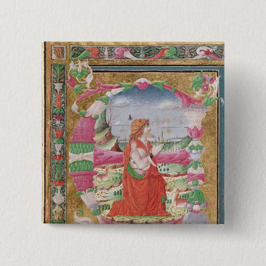 Geschiedeniseerde letter "E" met afbeelding van ko Vierkante Button 5,1 Cm (Voorkant)