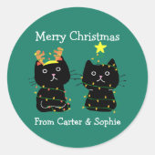 Geschikt voor twee kerstcadeautjes met kerstverlic ronde sticker (Voorkant)