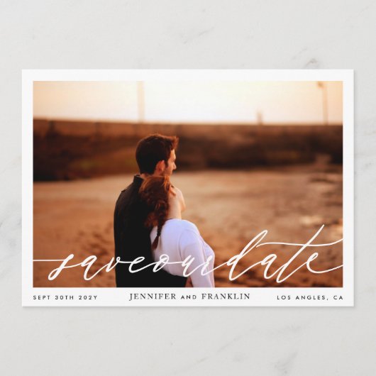 Geschikt voor zwarte en witte QR Code Fotokalligra Save The Date (Voorkant)