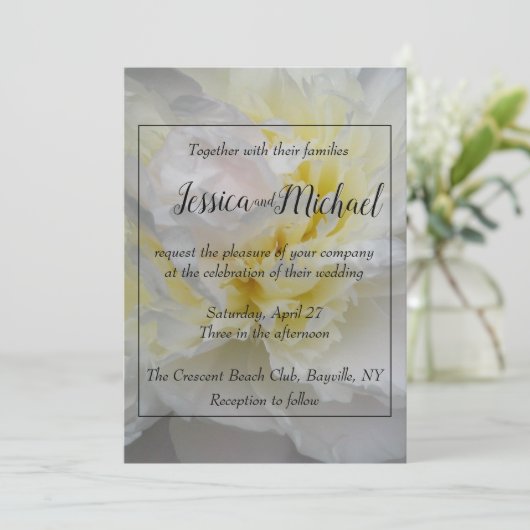 Geschikte gele en witte pony roos bruiloft uitnodi kaart (Staand voorkant)