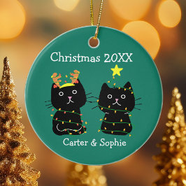 Geschil met twee kat kerstlampjes Aangepaste namen Keramisch Ornament