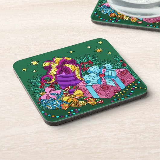 geschilde kerstcadeaus; feestdagen bier onderzetter (Linkerzijde)