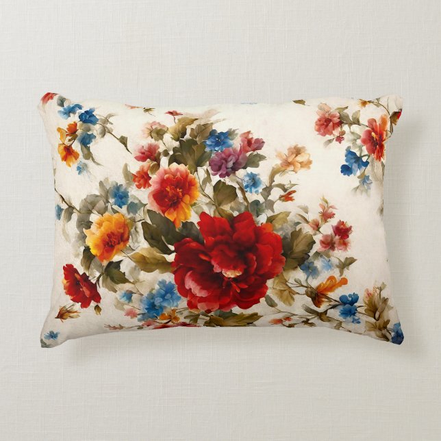 Geschilderd Еlegant & Delicate Kleurrijke Zomerblo Accent Kussen (Voorkant)