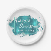 Geschilderd Afstudeerder | Blauwgroen Splatter Bru Papieren Bordje (Voorkant)