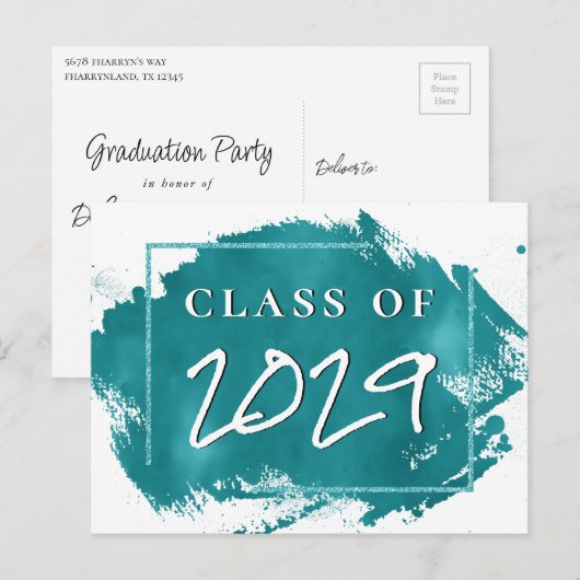 Geschilderd Afstudeerder | Blauwgroen Splatter Bru Uitnodiging Briefkaart (Voorkant / Achterkant)