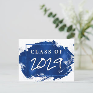 Geschilderd Afstudeerder Blue Splatter Brushstro Uitnodiging Briefkaart
