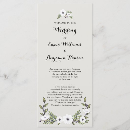 Geschilderd Anemones Trouwprogramma Programmakaart (Voorkant)