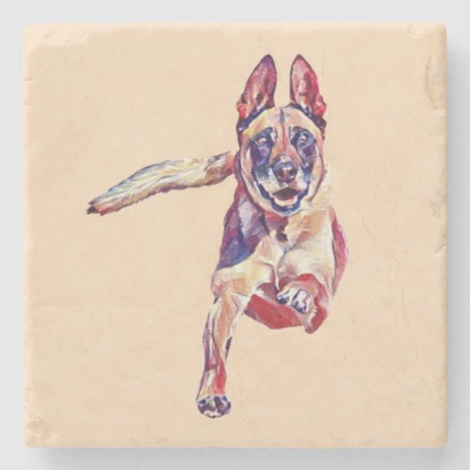 Geschilderd Belgisch Malinois Marble Onderzetter (Voorkant)